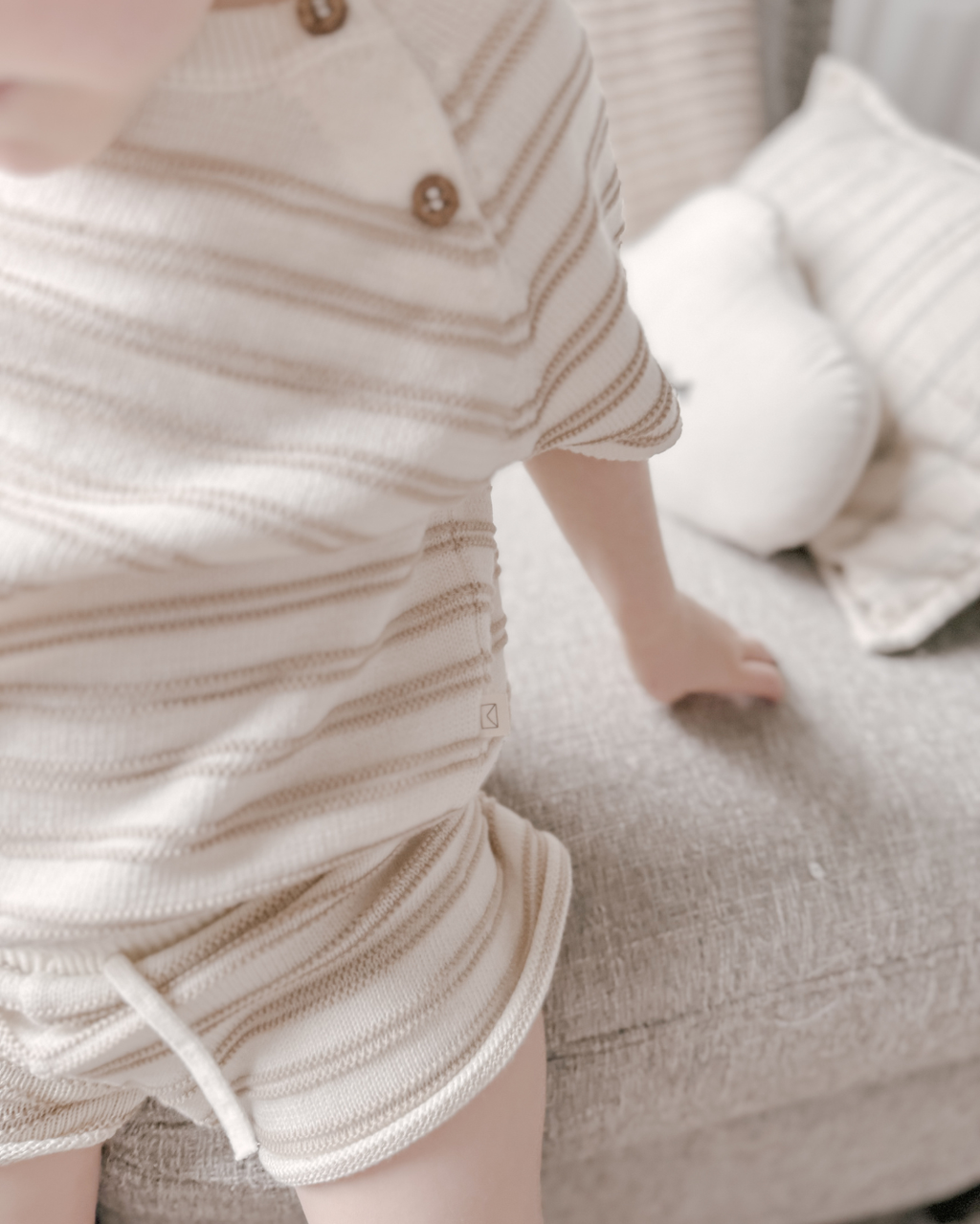 Organic Cotton Knit Stripe Short Set: Sage