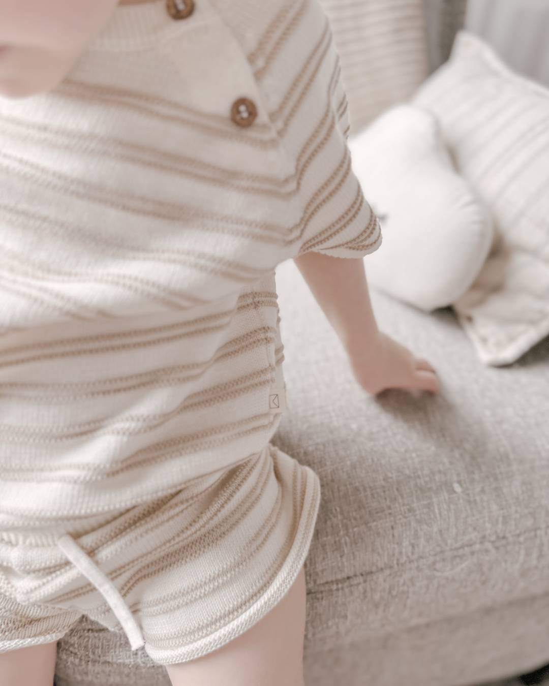 Organic Cotton Knit Stripe Short Set: Sage