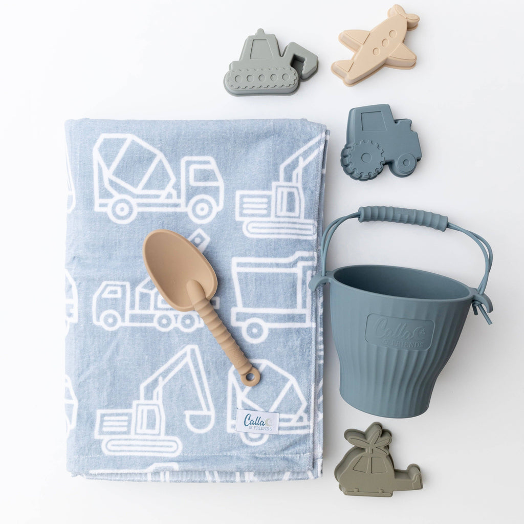 The Kenzie Beach Towel - Trucks & Diggers: Powder Blue