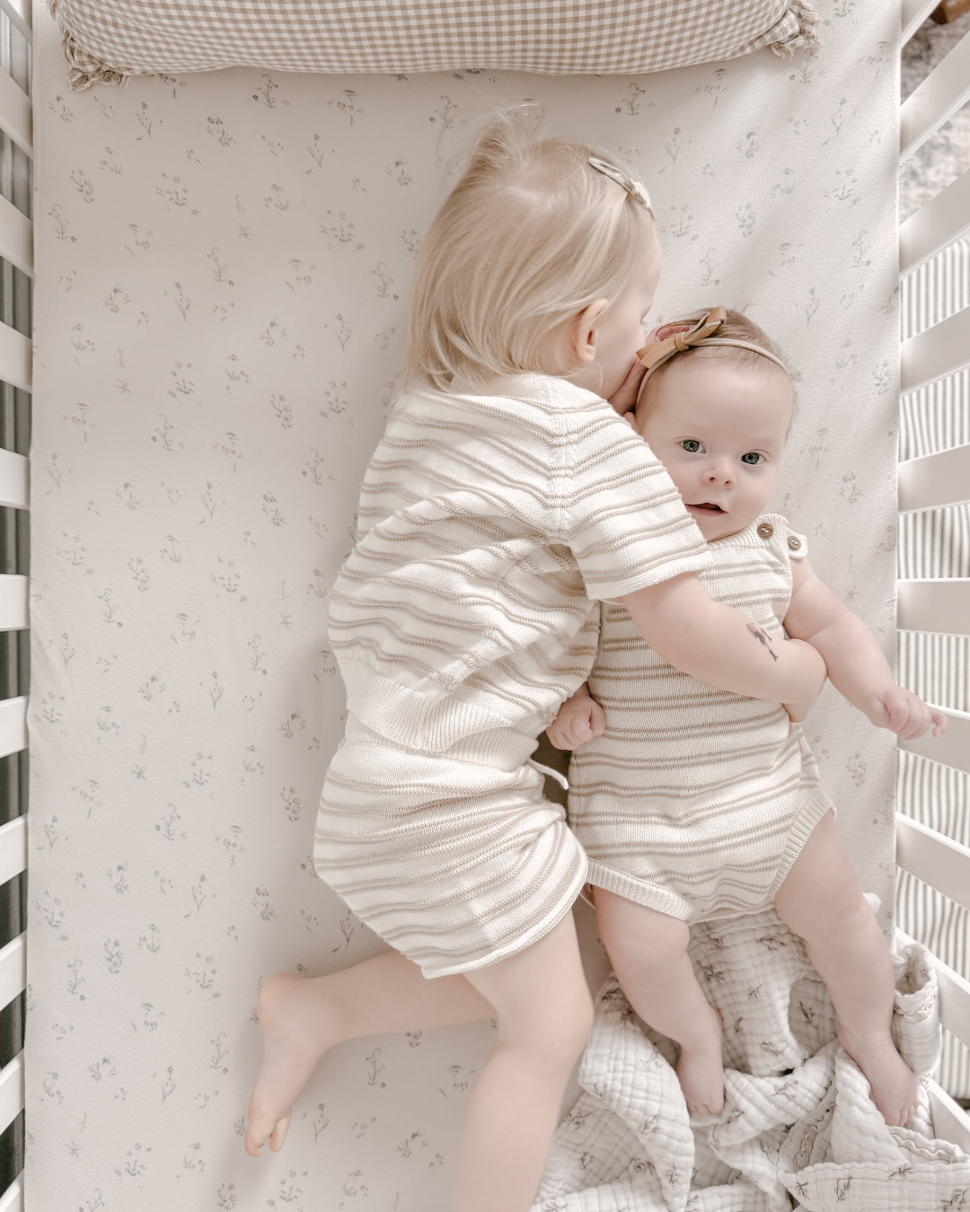 Organic Cotton Knit Stripe Short Set: Sage
