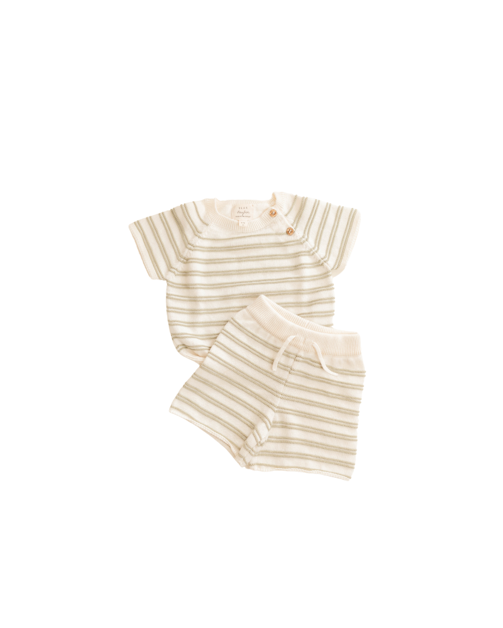 Organic Cotton Knit Stripe Short Set: Sage