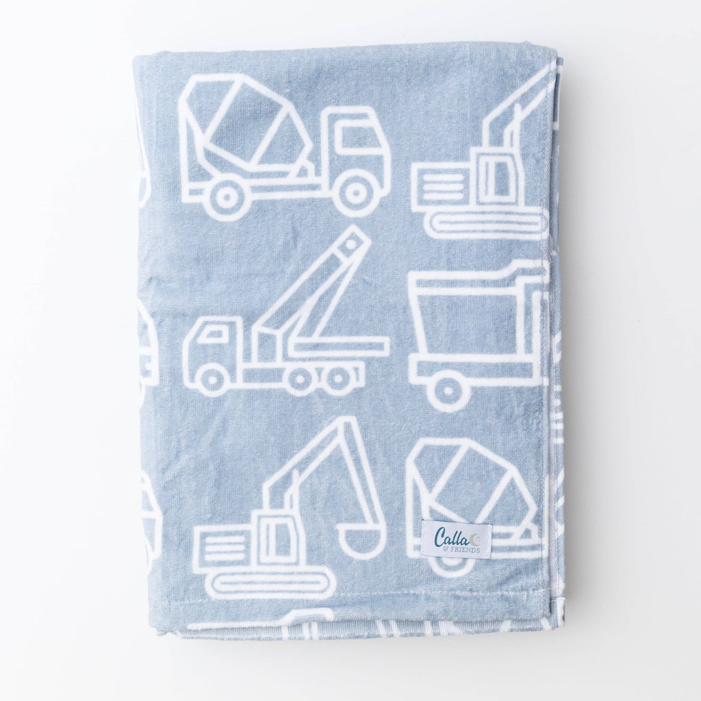 The Kenzie Beach Towel - Trucks & Diggers: Powder Blue