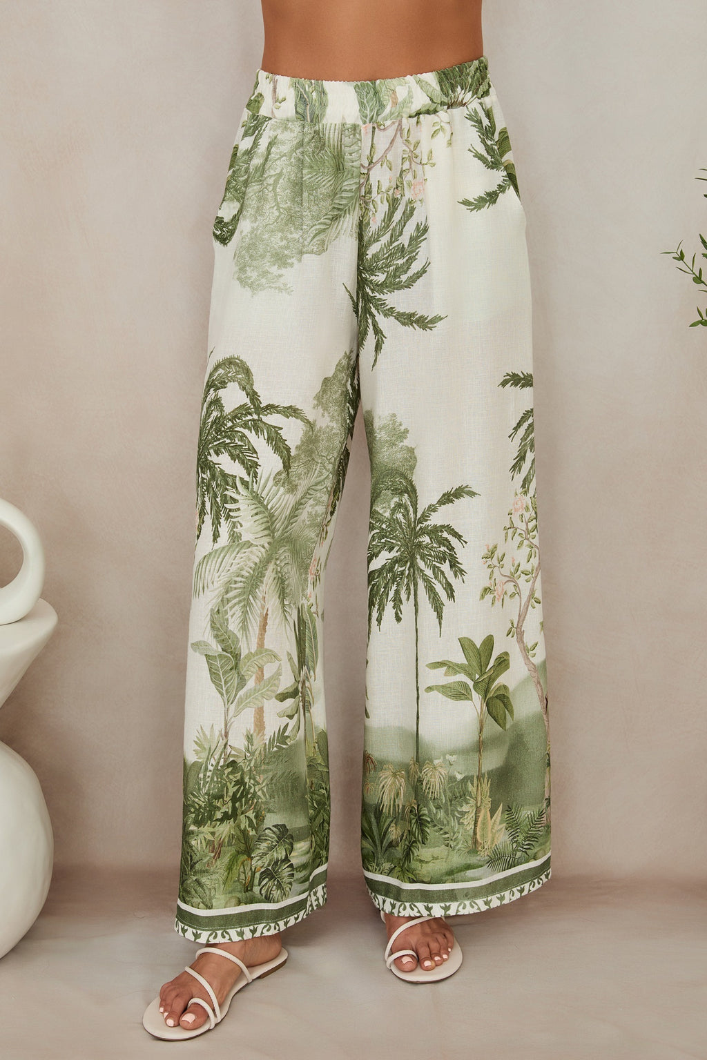 Tropical Palm Tree Wide Leg Linen Pats
