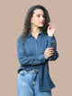 Boho Peace Sign Shirt in Denim Blue – Double Gauze Cotton