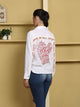 White cotton gauze blouse with heart embroidery