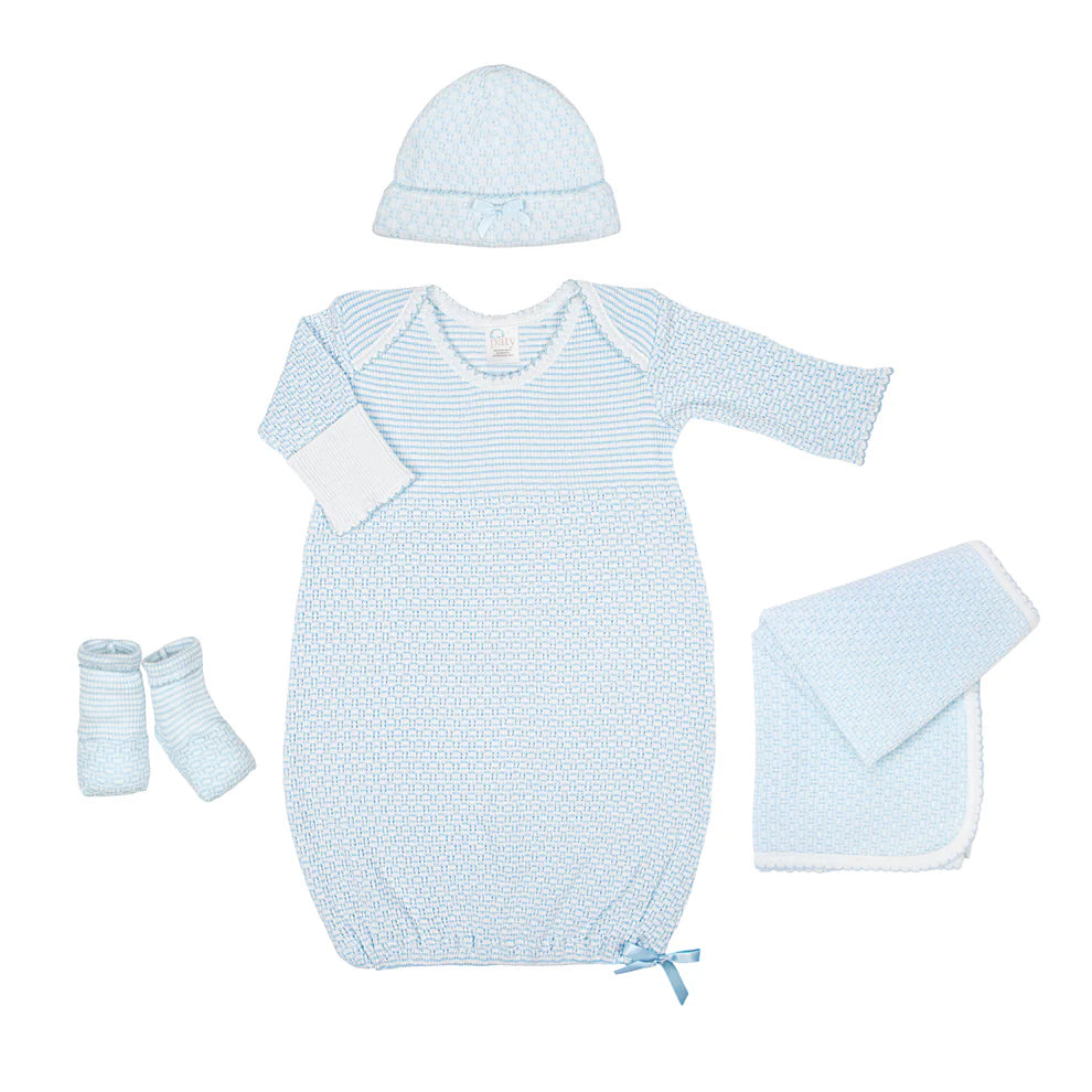 Paty Knit Solid Color Newborn Gown Gift Set (Blue)