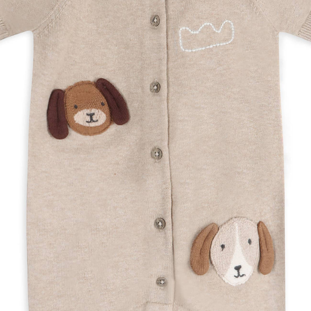 Doggy Applique Baby Knit Romper (Organic Cotton): Oat Heather