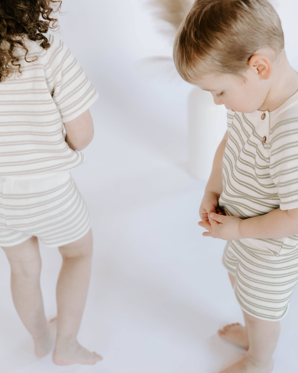 Organic Cotton Knit Stripe Short Set: Sage