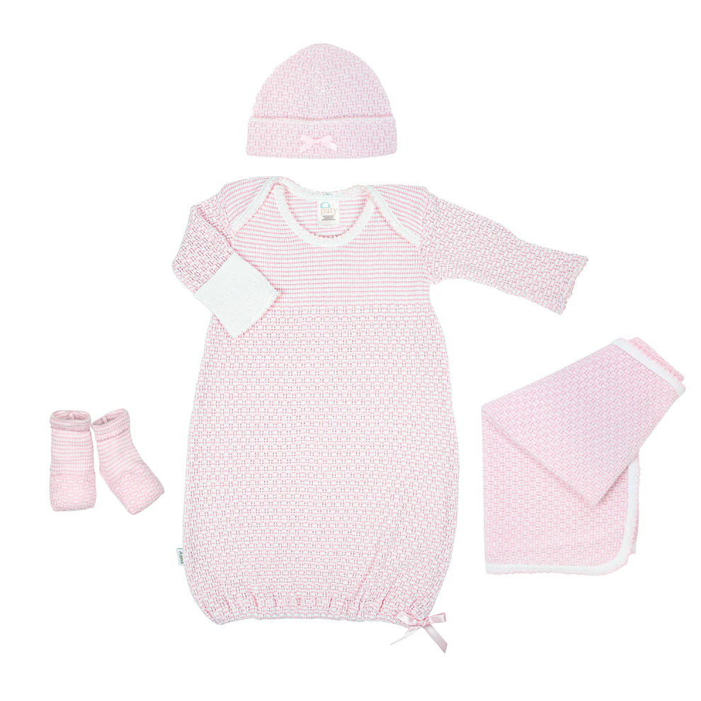 Paty Knit Solid Color Newborn Gown Gift Set (Pink)