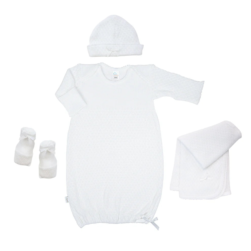 Paty Knit Solid Color Newborn Gown Gift Set (White)